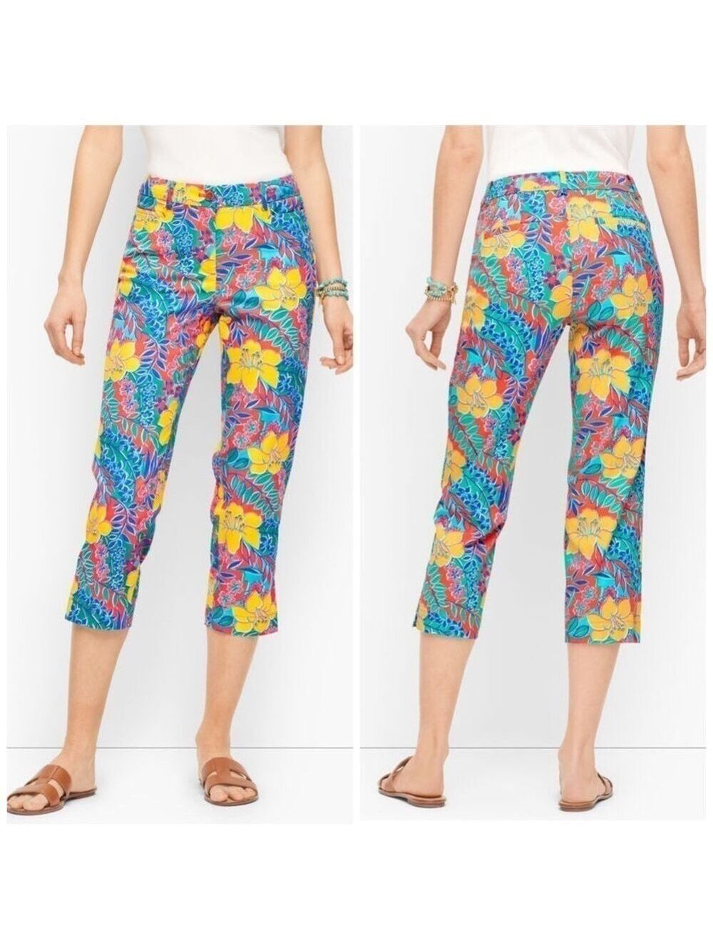 Talbots Perfect Skimmers Trailing Hibiscus Cropped Capri Length Floral Pant